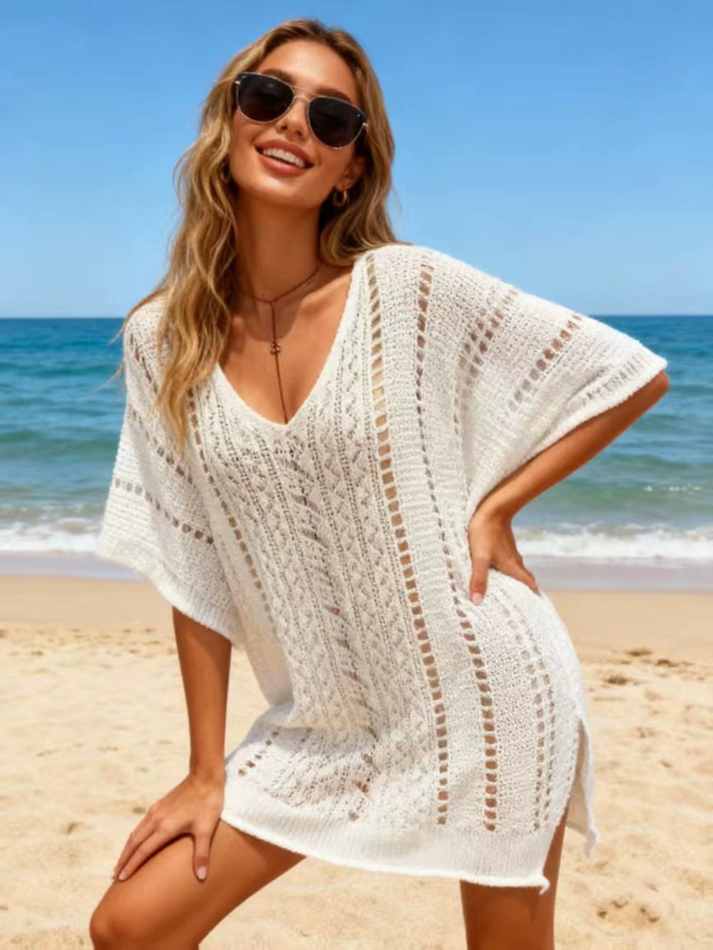 Zara Summer V-Neck Short Sleeve Relaxed Knit UV Protection Beachwear
